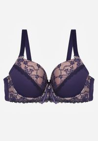 Born2be - Granatowy Biustonosz Ozdobiony Cyrkoniami i Koronką Corraella. Kolor: niebieski. Materiał: koronka. Wzór: koronka, aplikacja #4