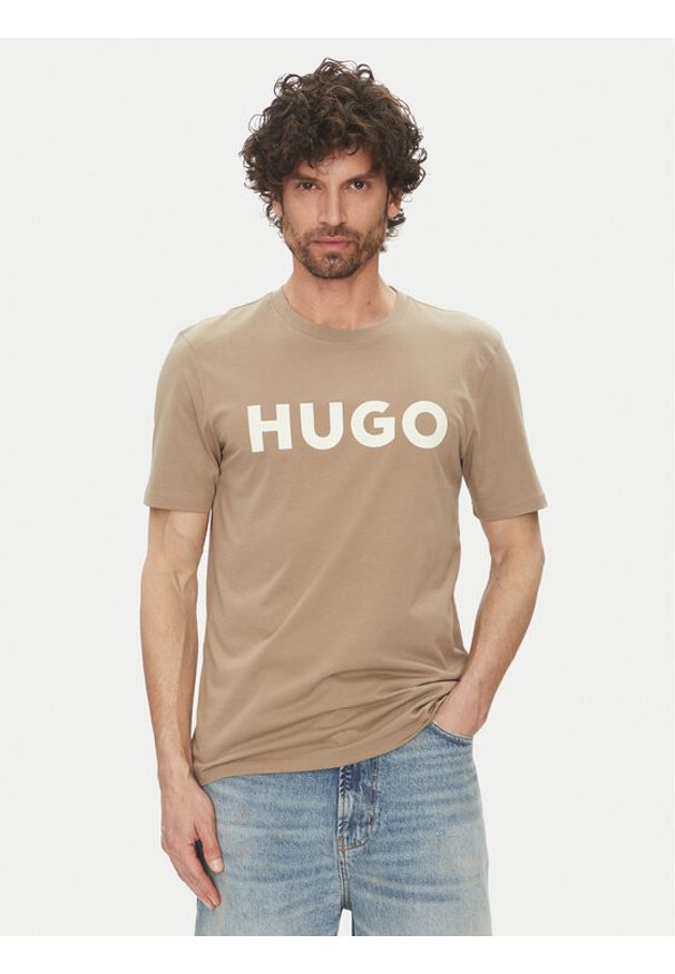 Hugo - HUGO T-Shirt Dulivio 50467556 Beżowy Regular Fit. Kolor: beżowy. Materiał: bawełna