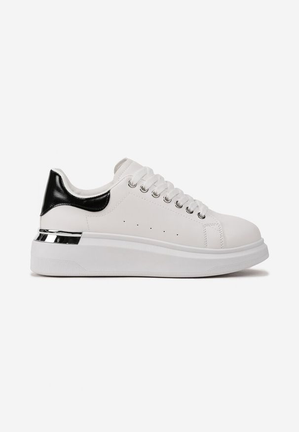 Renee - Biało-Czarne Sneakersy na Platformie z Metaliczną Wstawką Sissis. Okazja: na co dzień. Kolor: czarny, biały. Obcas: na platformie