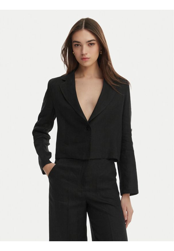 Marella Marynarka Papiro 2615041042 Czarny Regular Fit. Kolor: czarny. Materiał: len