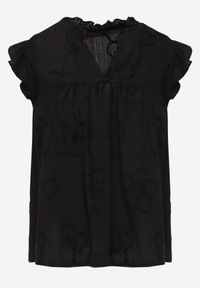 Renee - Czarna Haftowana Bluzka z Bawełny Zdobiona Falbankami Bolidia. Typ kołnierza: kołnierz z falbankami. Kolor: czarny. Materiał: bawełna. Wzór: haft, aplikacja. Styl: boho #3