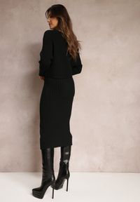 Renee - Czarny Dzianinowy Komplet 2-częściowy ze Swetrem i Sukienką Midi Taweisa. Kolor: czarny. Materiał: dzianina #4