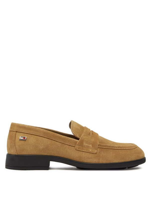 TOMMY HILFIGER - Tommy Hilfiger Półbuty Flag Suede Classic Loafer FW0FW08221 Khaki. Kolor: brązowy