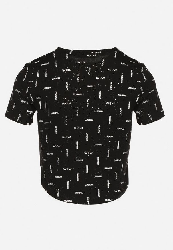 Born2be - Czarny Bawełniany T-shirt z Brokatem Olinithra. Okazja: na co dzień. Kolor: czarny. Materiał: bawełna. Wzór: aplikacja. Sezon: lato, wiosna. Styl: glamour, casual, klasyczny