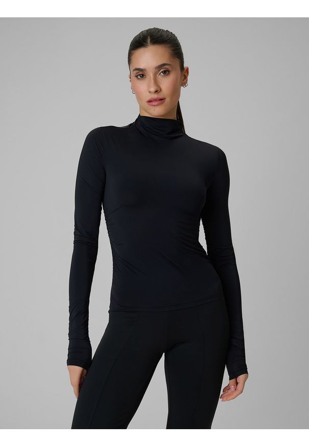 4f - 4F Longsleeve treningowy slim szybkoschnący damski - czarny S. Typ kołnierza: kołnierzyk stójkowy. Kolor: czarny. Długość rękawa: długi rękaw. Sport: fitness