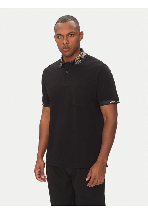 Versace Jeans Couture Polo 78GAGT04 Czarny Regular Fit. Typ kołnierza: polo. Kolor: czarny. Materiał: bawełna
