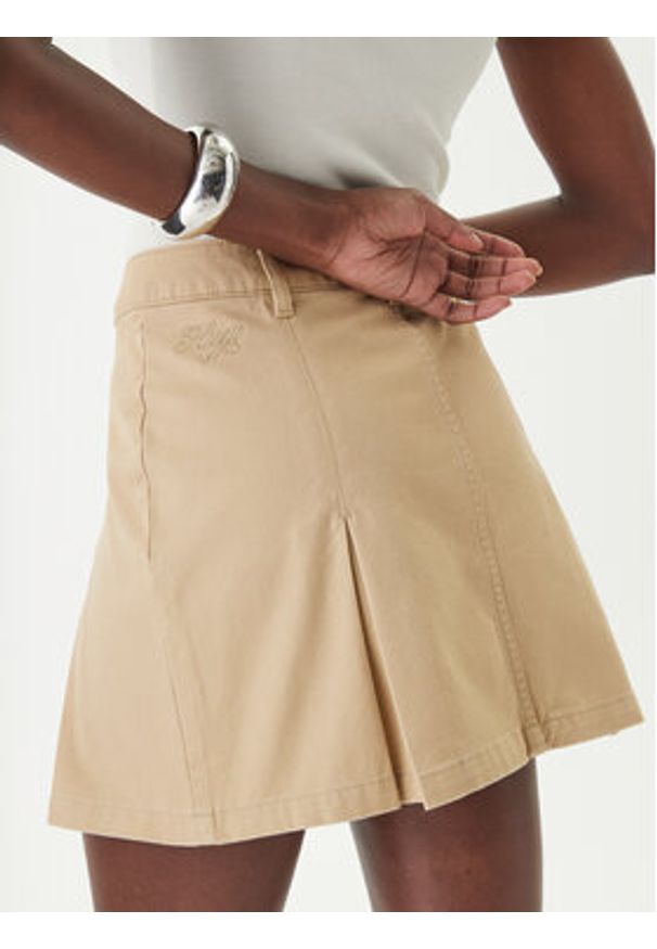 Hugo - HUGO Spódnica jeansowa Rundale-2_B 50557342 Beżowy Regular Fit. Kolor: beżowy. Materiał: bawełna