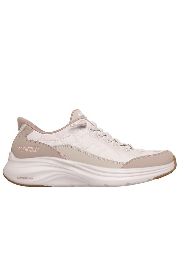 skechers - Buty damskie Skechers Slip-ins: Contour Foam Cozy Fit 150404NTTP - beżowe. Zapięcie: sznurówki. Kolor: beżowy. Szerokość cholewki: normalna. Wzór: aplikacja. Model: Skechers Sport