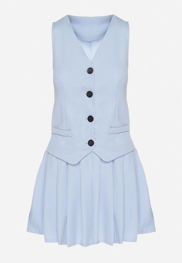 Born2be - Jasnoniebieska Sukienka Góra w Stylu Kamizelki i Rozkloszowany Dół Eviraia. Okazja: na co dzień. Typ kołnierza: dekolt w kształcie V. Kolor: niebieski. Typ sukienki: rozkloszowane. Styl: casual, klasyczny