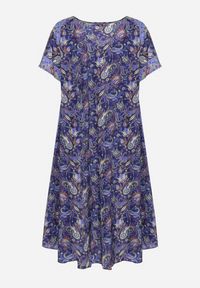 Born2be - Granatowa Wiskozowa Sukienka Rozkloszowana we Wzór Paisley Mastis. Kolor: niebieski. Materiał: wiskoza. Wzór: paisley #7