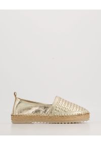 Venezia - ZŁOTE ESPADRYLE 083155542 L GOLD. Kolor: złoty. Materiał: materiał, skóra, syntetyk. Obcas: na obcasie. Wysokość obcasa: średni