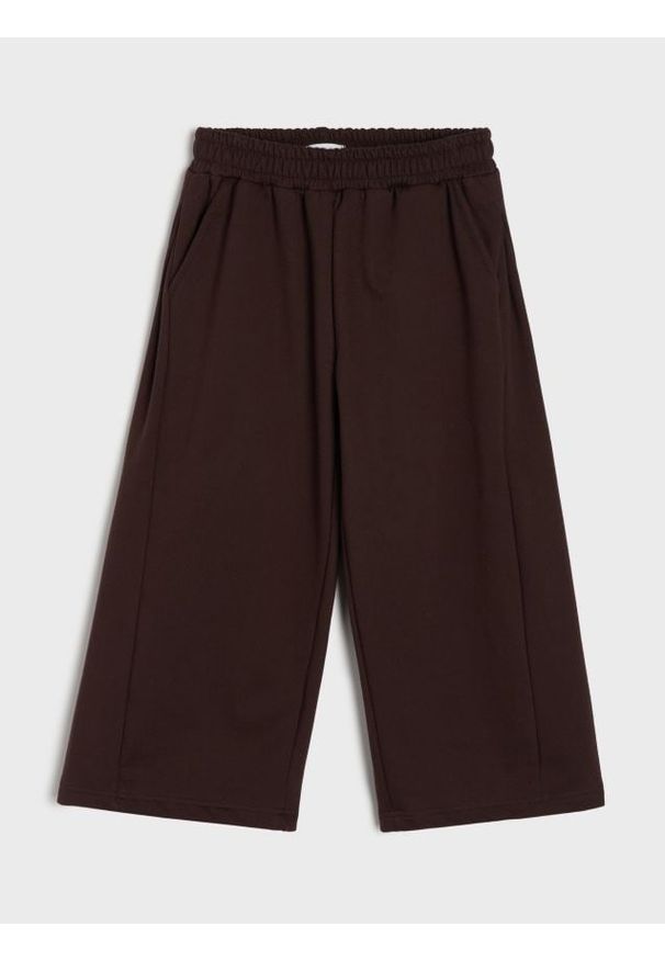 Sinsay - Spodnie dresowe wide leg z polarem - brązowy. Kolor: brązowy. Materiał: polar, dresówka