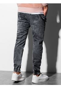 Ombre Clothing - Spodnie męskie jeansowe joggery P939 - grafitowe - XL. Kolor: szary. Materiał: jeans #5