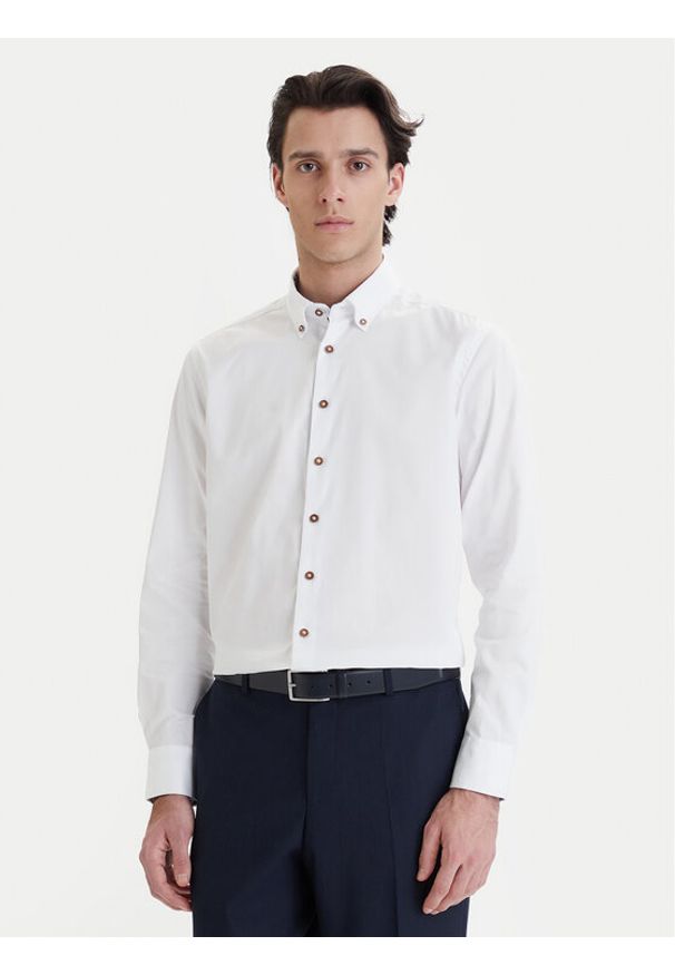 Bugatti Koszula 9350-78500C Biały Modern Fit. Kolor: biały. Materiał: bawełna