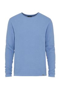 Ochnik - Niebieski sweter męski basic. Okazja: na co dzień. Kolor: niebieski. Materiał: bawełna. Długość: długie. Wzór: ze splotem. Styl: casual