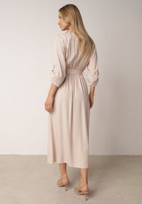 Born2be - Jasnobeżowa Bawełniana Sukienka Koszulowa w Stylu Safari z Wiązanym Paskiem Atusea. Okazja: na co dzień. Typ kołnierza: typu klepsydra. Kolor: beżowy. Materiał: bawełna. Typ sukienki: koszulowe. Styl: casual, elegancki #2