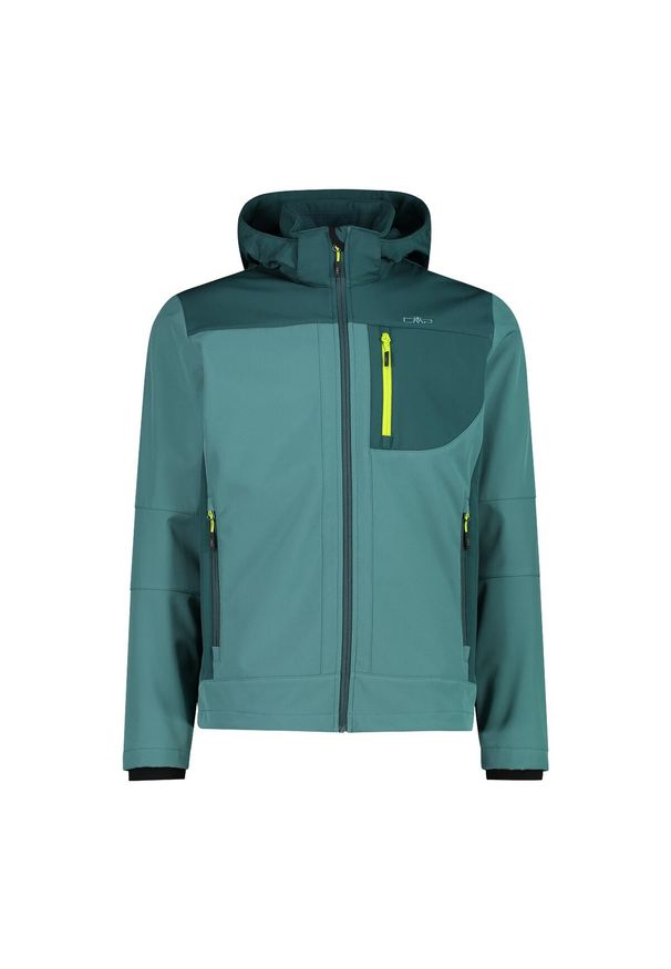 Kurtka męska rowerowa CMP 3A01787N. Typ kołnierza: kaptur. Kolor: zielony. Materiał: softshell. Sport: turystyka piesza