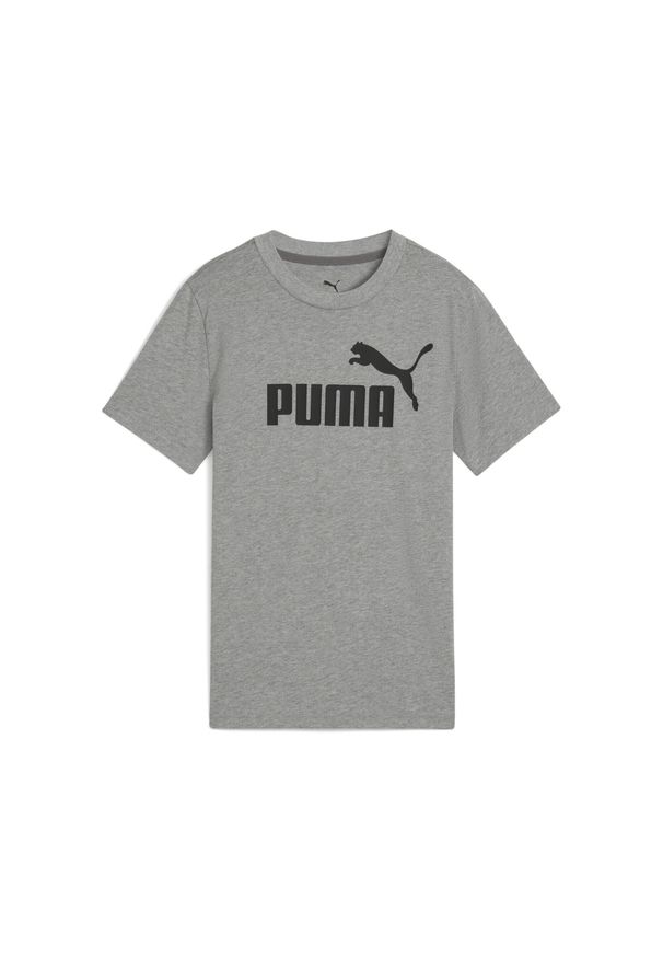 Puma - Młodzieżowa koszulka ESS z logo No. 1 PUMA Medium Gray Heather. Kolor: szary. Materiał: guma. Wzór: nadruk. Sport: joga i pilates