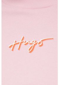 Hugo - HUGO bluza bawełniana damska kolor różowy z nadrukiem. Kolor: różowy. Materiał: bawełna. Wzór: nadruk #2