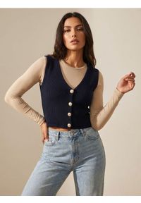 Sinsay - Bawełniana kamizelka z ozdobnymi guzikami - granatowy. Kolor: niebieski. Materiał: bawełna #1