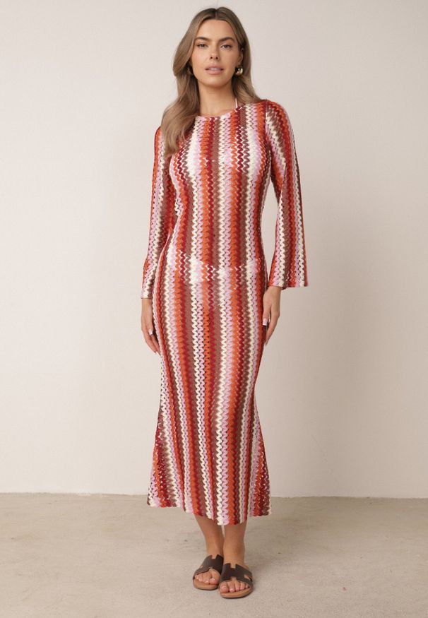 Born2be - Bordowa Rustykalna Sukienka Letnia z Plecionki w Paski Ixelle. Okazja: na co dzień. Kolor: czerwony. Długość rękawa: długi rękaw. Wzór: paski. Sezon: lato. Typ sukienki: proste. Styl: elegancki, klasyczny, wakacyjny, casual