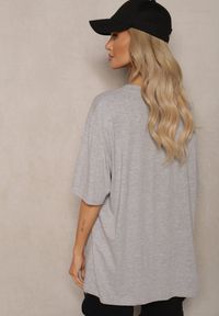 Renee - Szary Bawełniany T-shirt Oversize Thenika. Kolor: szary. Materiał: bawełna