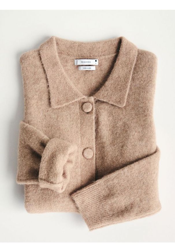 Reserved - Kardigan z domieszką alpaki - brązowy. Kolor: brązowy. Materiał: dzianina, wełna
