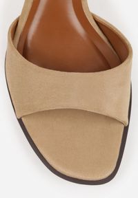 Born2be - Beżowe Minimalistyczne Klapki na Szpilce VICES z Imitacji Zamszu Fodita. Okazja: na co dzień. Kolor: beżowy. Materiał: zamsz. Obcas: na szpilce. Styl: casual, elegancki. Wysokość obcasa: średni #3