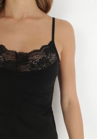 Born2be - Czarny Top Bawełniany Thelameia. Kolor: czarny. Materiał: bawełna. Długość rękawa: na ramiączkach. Wzór: gładki, koronka #2