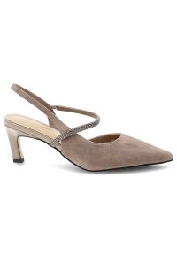 Beżowe czółenka damskie S.Barski, cholewka ze skóry naturalnej z cienkim paskiem z ozdobnymi kryształkami, beżowe, CR61-3048. Zapięcie: pasek. Kolor: beżowy. Materiał: skóra. Szerokość cholewki: normalna #4