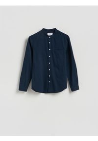 Reserved - Koszula slim fit z lnem - granatowy. Kolor: niebieski. Materiał: len