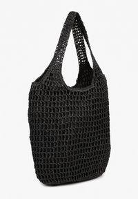 Born2be - Czarna Torebka Shopper z Plecionką i Napisami Navessa. Kolor: czarny. Wzór: napisy. Sezon: lato, wiosna. Styl: klasyczny, casual