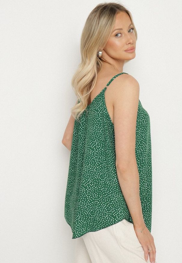Born2be - Zielony Bawełniany Top w Kropki Naphea. Okazja: na co dzień. Kolor: zielony. Materiał: bawełna. Długość rękawa: na ramiączkach. Wzór: kropki. Styl: casual