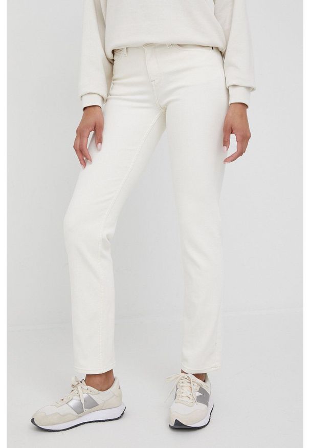 Lee jeansy MARION STRAIGHT ECRU damskie medium waist. Kolor: beżowy
