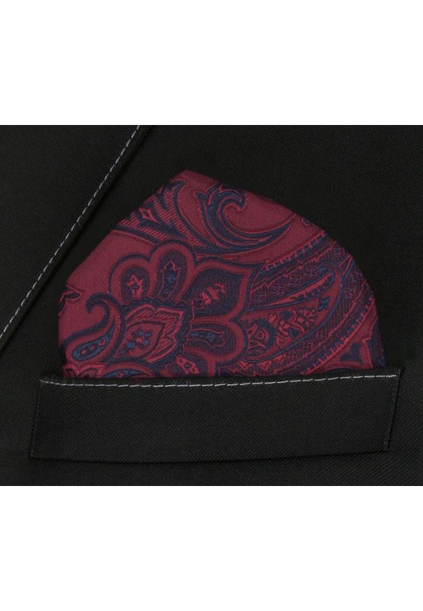 Męska, Elegancka Poszetka - Alties - Orientalny Wzór na Bordowym Tle. Kolor: czerwony. Materiał: poliester