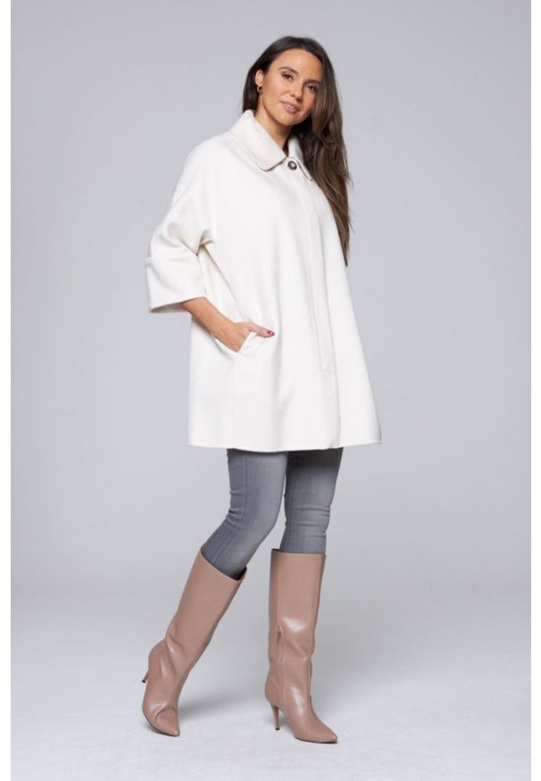 DIEGO M Wełniany płaszcz damski w kolorze ecru, Rozmiar 38 EU - 42 IT. Kolor: biały. Materiał: wełna