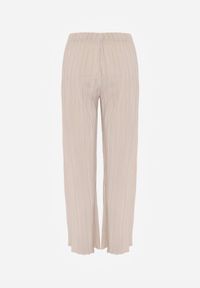 Renee - Beżowe Plisowane Spodnie High Waist z Szerokimi Nogawkami Sedalia. Stan: podwyższony. Kolor: beżowy. Materiał: satyna #2