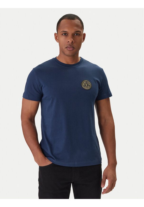 Versace Jeans Couture T-Shirt 80GAHT03 CJ00T Niebieski Regular Fit. Kolor: niebieski. Materiał: bawełna