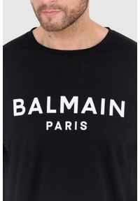 Balmain - BALMAIN Czarny t-shirt męski z drukowanym białym logo. Kolor: czarny #5