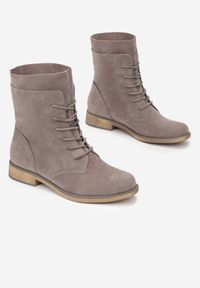 Renee - Szare Botki Phoebima. Wysokość cholewki: za kostkę. Nosek buta: okrągły. Zapięcie: sznurówki. Kolor: szary. Materiał: jeans, zamsz. Szerokość cholewki: normalna. Obcas: na obcasie. Styl: klasyczny. Wysokość obcasa: niski #3