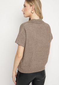 Born2be - Jasnobrązowy Sweter z Wełną z Krótkim Rękawem i Kołnierzykiem Tevalina. Kolor: brązowy. Materiał: wełna. Długość rękawa: krótki rękaw. Długość: krótkie. Styl: elegancki, klasyczny #7
