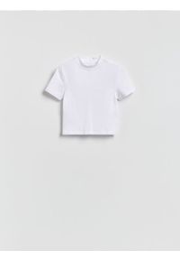 Reserved - T-shirt z bawełną - biały. Kolor: biały. Materiał: bawełna. Długość: krótkie