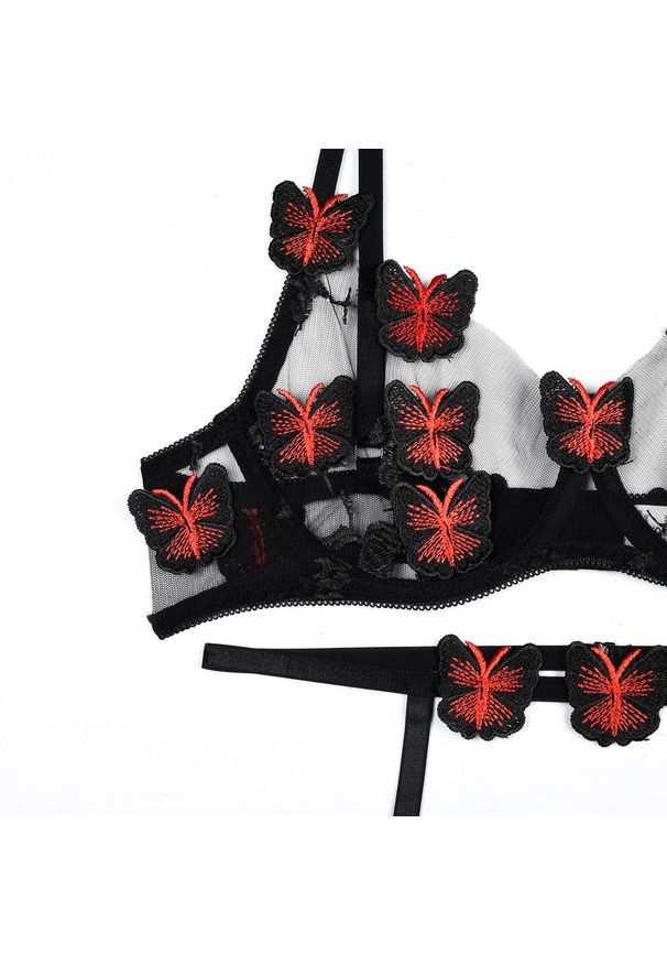 Intica - Komplet bielizny z haftem w kształcie motyli koronkowy Latika. Kolor: fioletowy. Materiał: koronka. Wzór: haft