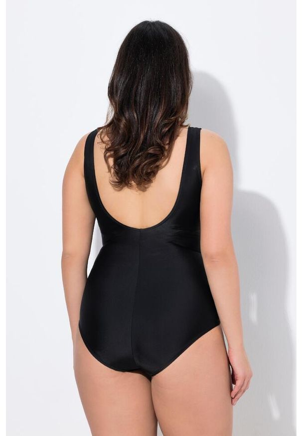 ULLA POPKEN - Damski Strój kąpielowy cieniowanie miękkie miseczki drapowanie. Kolekcja: plus size. Kolor: czarny. Materiał: elastan, poliamid, materiał