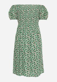 Born2be - Zielona Wiskozowa Sukienka Hiszpanka z Gumkami w Pasie Valdina. Okazja: na co dzień. Typ kołnierza: dekolt hiszpanka. Kolor: zielony. Materiał: wiskoza. Długość rękawa: krótki rękaw. Sezon: lato. Styl: casual, wakacyjny #3