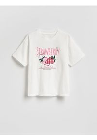 Reserved - T-shirt z nadrukiem - złamana biel. Materiał: bawełna. Wzór: nadruk #1