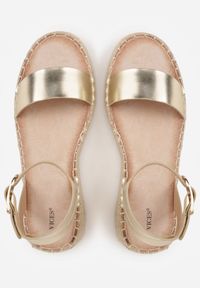 Born2be - Złote Sandały VICES na Grubej Plecionej Podeszwie z Paskiem Wokół Kostki Roselena. Okazja: na spacer, na co dzień. Zapięcie: pasek. Kolor: złoty. Materiał: len. Wzór: haft. Sezon: lato. Styl: casual, elegancki #7