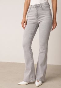 Born2be - Szare Bawełniane Jeansy Dzwony z Wysokim Stanem Bwynvienne. Okazja: na co dzień, do pracy, na spotkanie biznesowe. Stan: podwyższony. Kolor: szary. Wzór: gładki. Styl: biznesowy, klasyczny, casual, elegancki #3