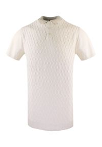 Dzianinowa, Męska Koszulka Polo - Brave Soul - Ecru. Okazja: na co dzień. Typ kołnierza: polo. Materiał: poliamid, wiskoza. Sezon: lato, wiosna. Styl: casual