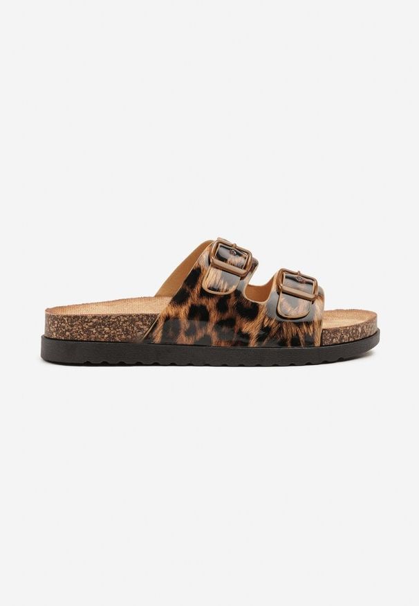 Born2be - Panterkowe Klapki z Paskami z Klamrami z Lakierowanym Połyskiem Zotellia. Okazja: na co dzień. Materiał: lakier. Sezon: lato. Styl: casual, klasyczny, elegancki